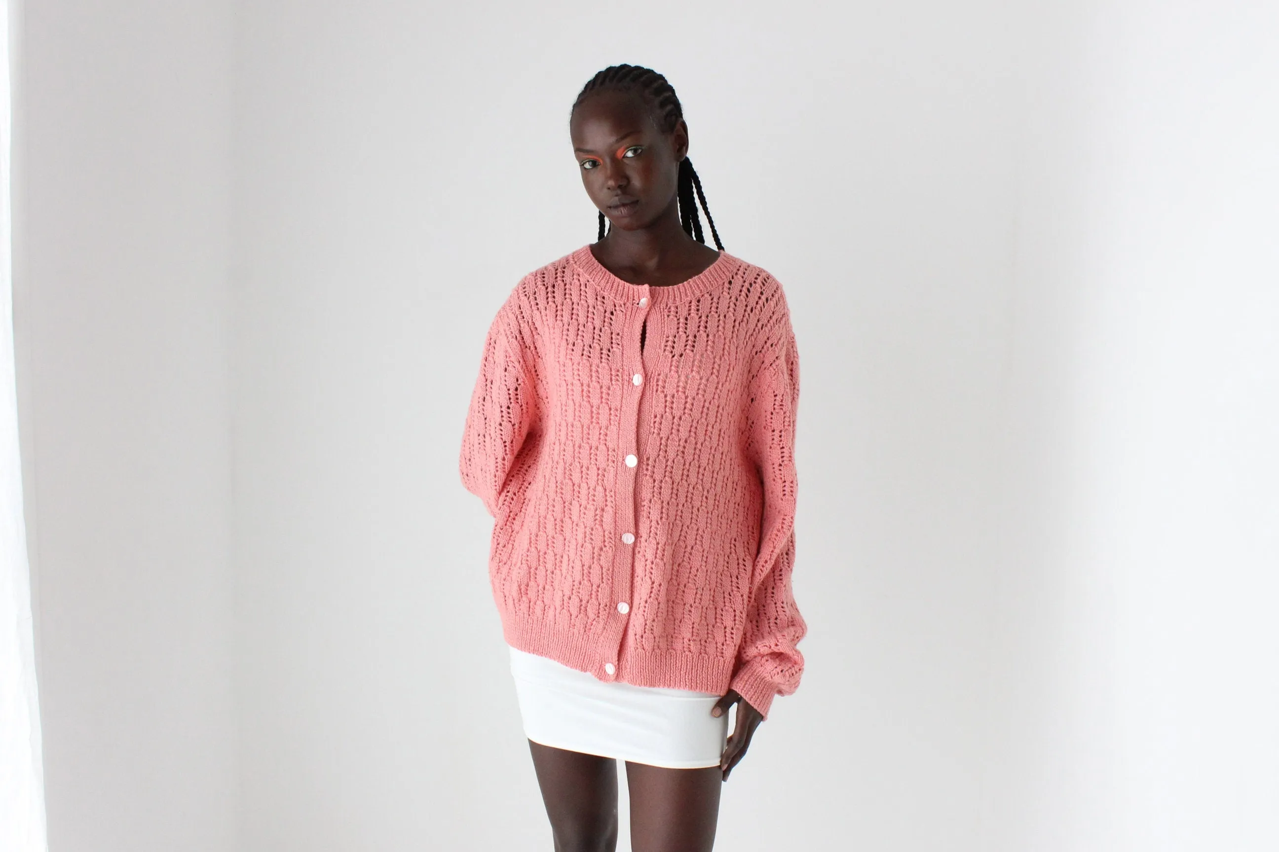 80s Hand Made Slouchy Button Front Knit