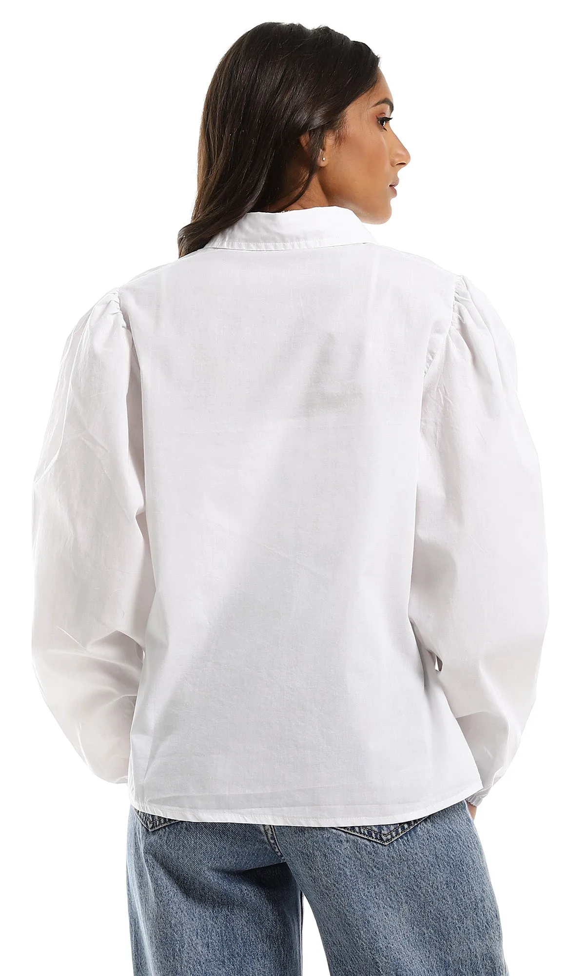 98055 Basic Long Sleeves White Shirt With Elastic Cuff