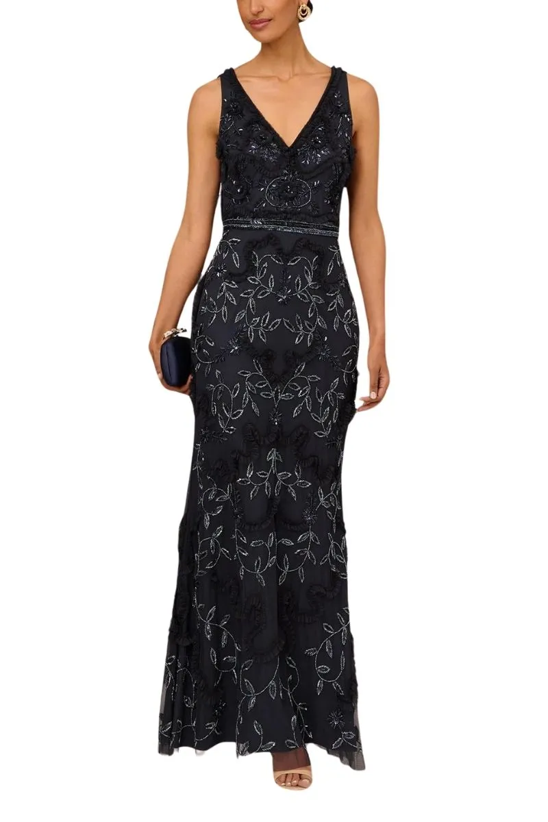 Aidan Mattox Mini Ruffled Beaded Gown