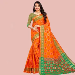 Amazing Orange Colored Festive Wear Woven Cotton Silk Saree