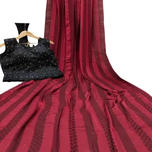 Amazing Red Colored Partywear Printed Brasso Saree