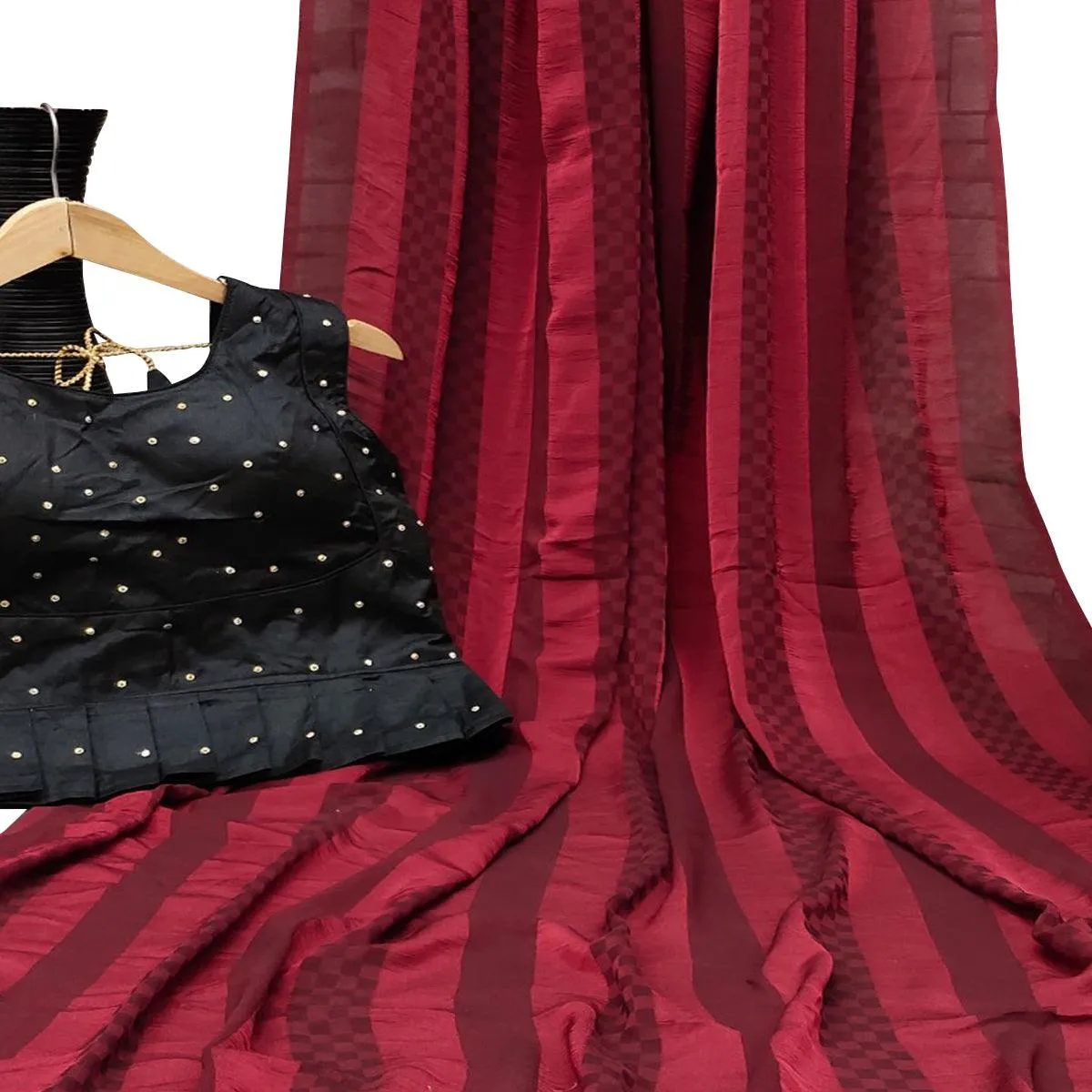 Amazing Red Colored Partywear Printed Brasso Saree