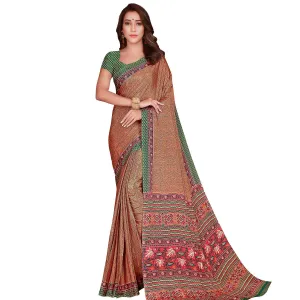 Appealing Peach Colored Casual Wear Printed Silk Crepe Saree