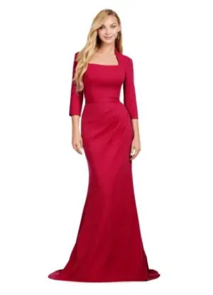 Ashley Lauren 11418 Long Evening Dress Scuba Formal Gown Square Neckline Formal Mother of Bride Groom