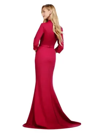 Ashley Lauren 11418 Long Evening Dress Scuba Formal Gown Square Neckline Formal Mother of Bride Groom