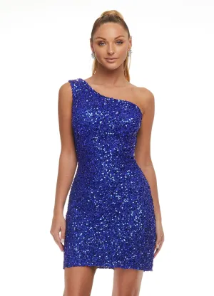 Ashley Lauren 4469 Purple Size 4 Cocktail Dress One Shoulder Asymmetrical Lace Up Back