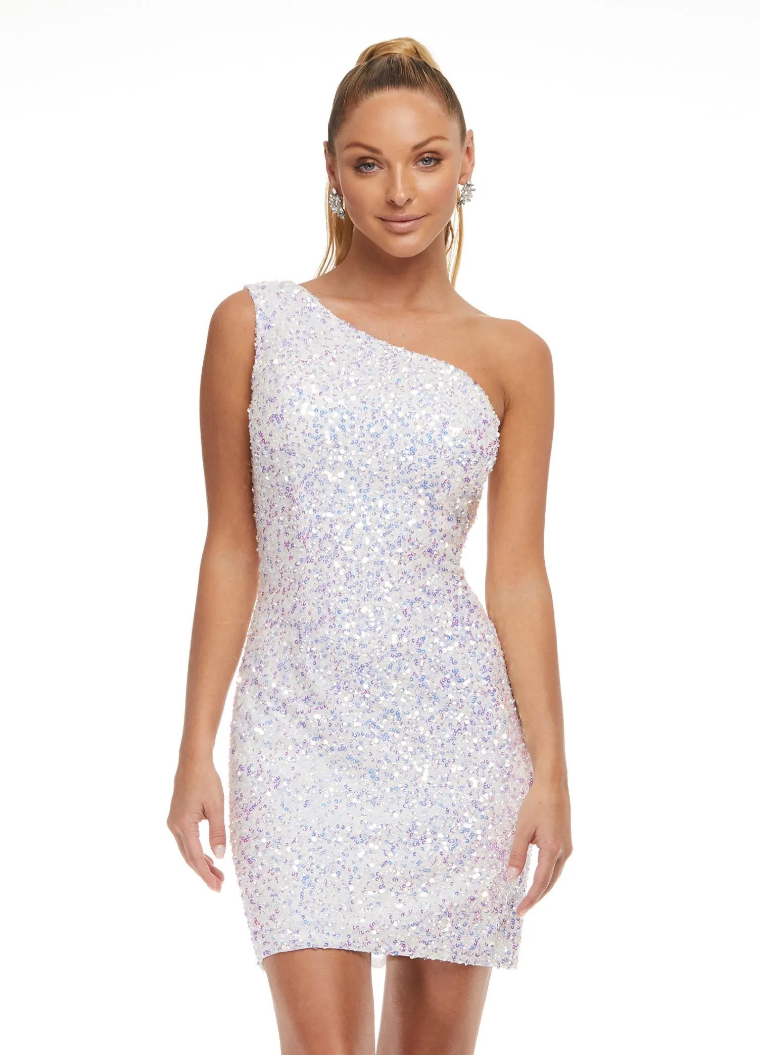Ashley Lauren 4469 Purple Size 4 Cocktail Dress One Shoulder Asymmetrical Lace Up Back