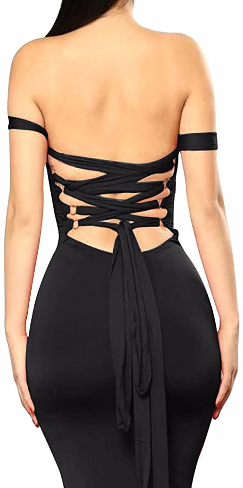BEAGIMEG Women's Sexy Lace Up Backless Bodycon Midi Party Club Dress