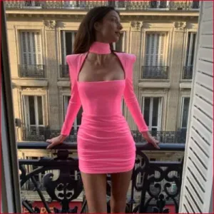 Black and Fuchsia Bodycon Cocktail Dress
