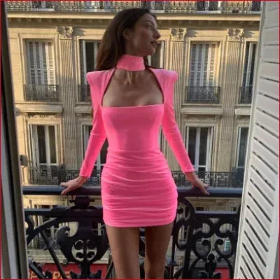 Black and Fuchsia Bodycon Cocktail Dress