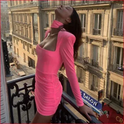 Black and Fuchsia Bodycon Cocktail Dress