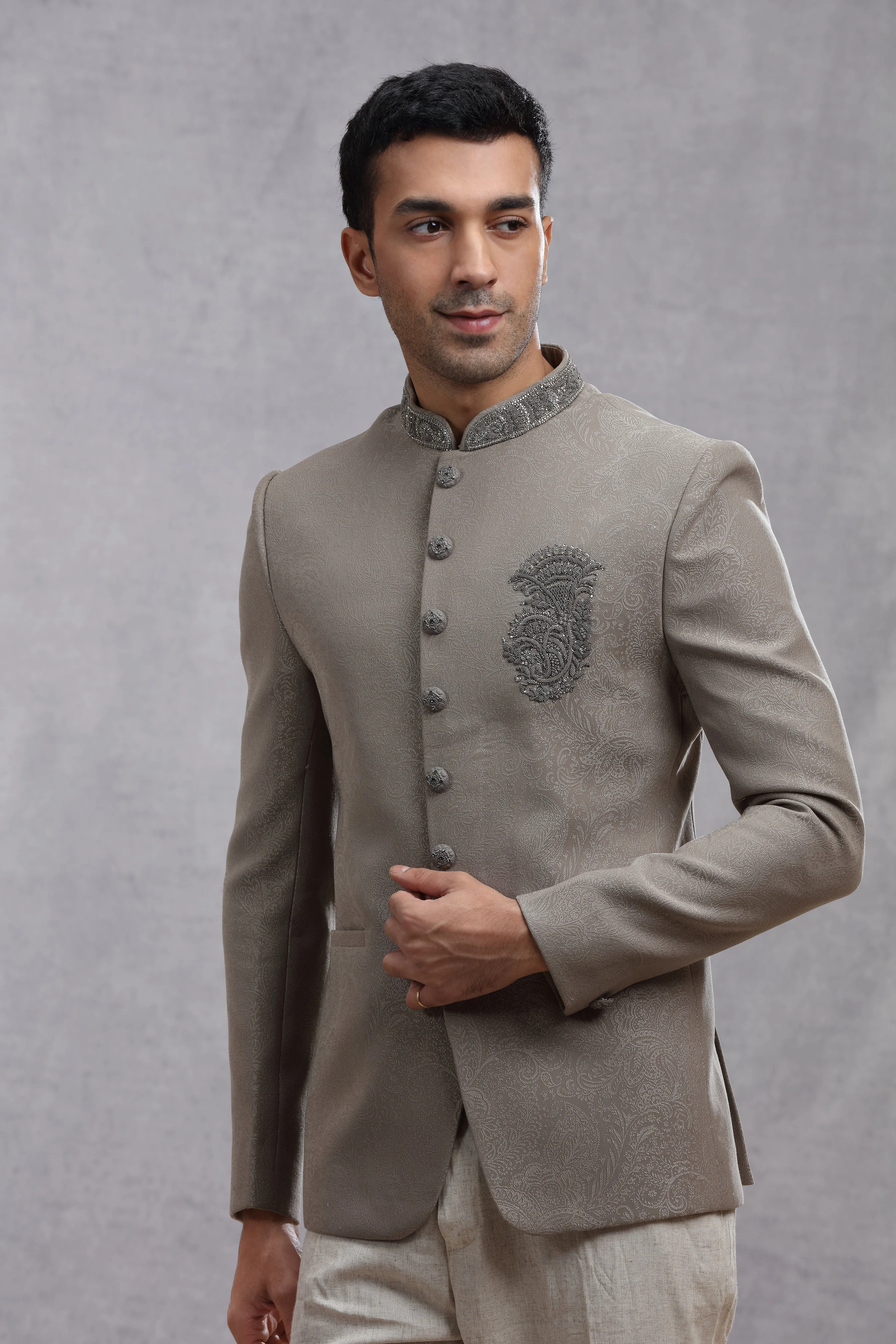 Black and White Jodhpuri Suit with Bead & Cutdana Work