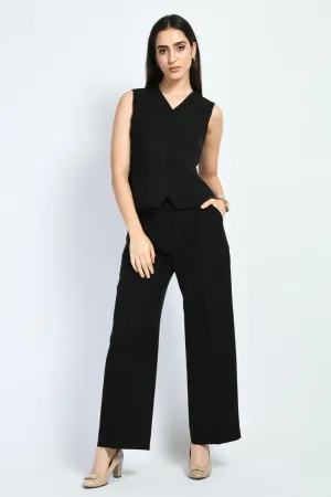 Black Elusiveness Solid Trouser Coat Top Co-Ord Set