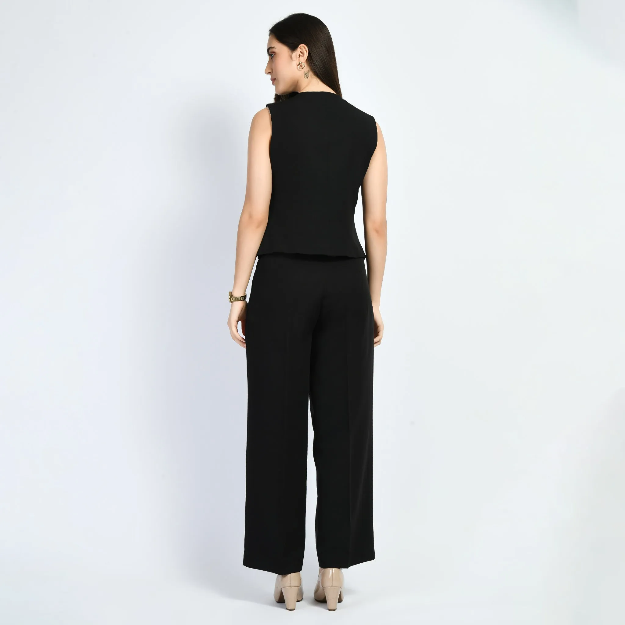 Black Elusiveness Solid Trouser Coat Top Co-Ord Set