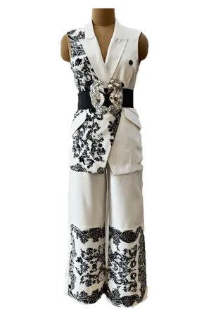 Black White Blazer Set