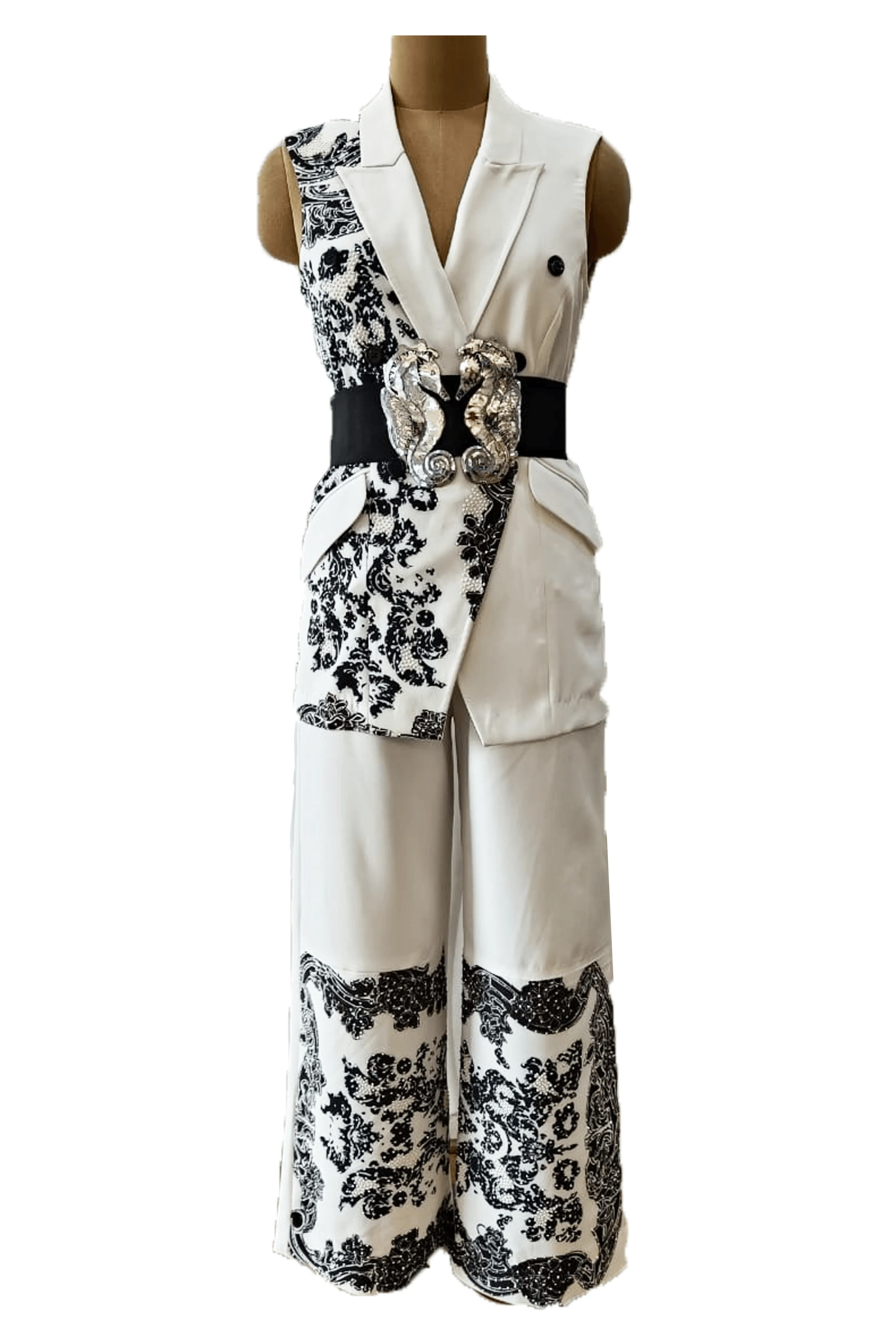 Black White Blazer Set