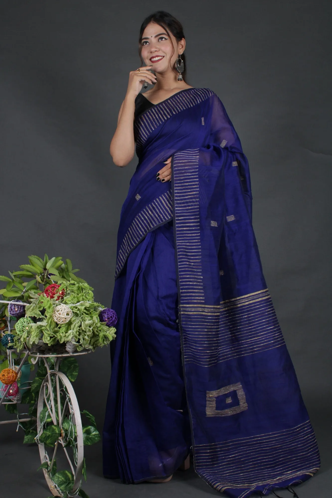 Blue ghicha work allure Wrap in 1 minute saree