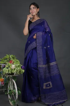 Blue ghicha work allure Wrap in 1 minute saree