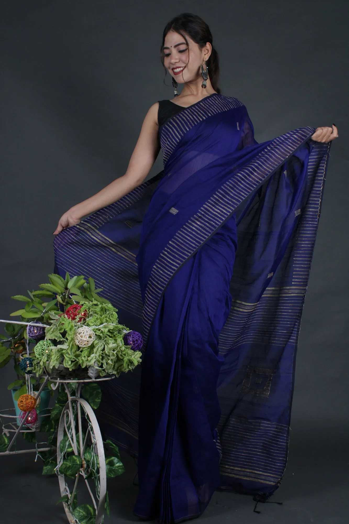 Blue ghicha work allure Wrap in 1 minute saree