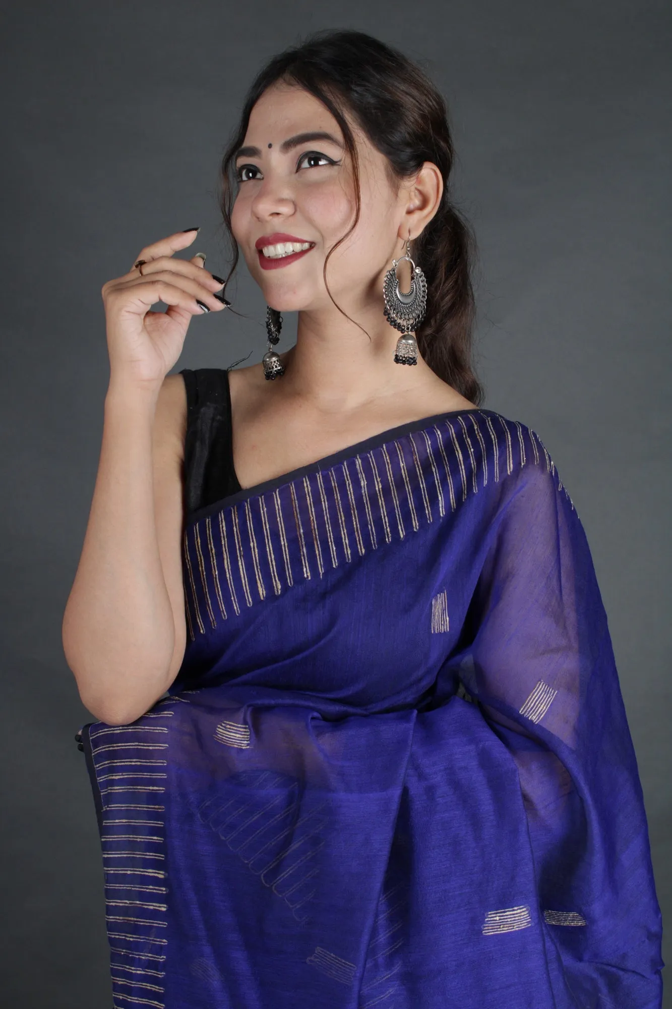 Blue ghicha work allure Wrap in 1 minute saree