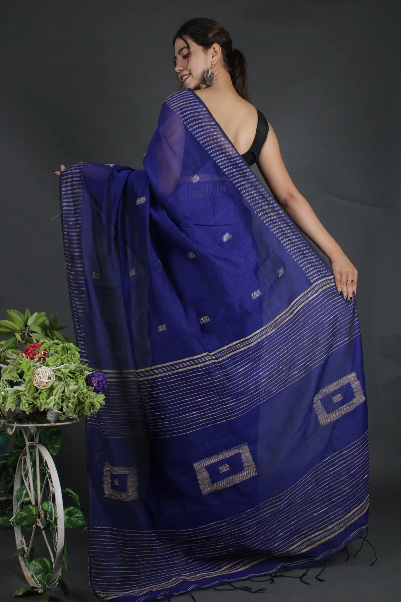 Blue ghicha work allure Wrap in 1 minute saree
