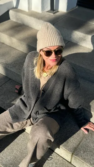 Chunky oversized Cardigan, Anthrazit-Melange