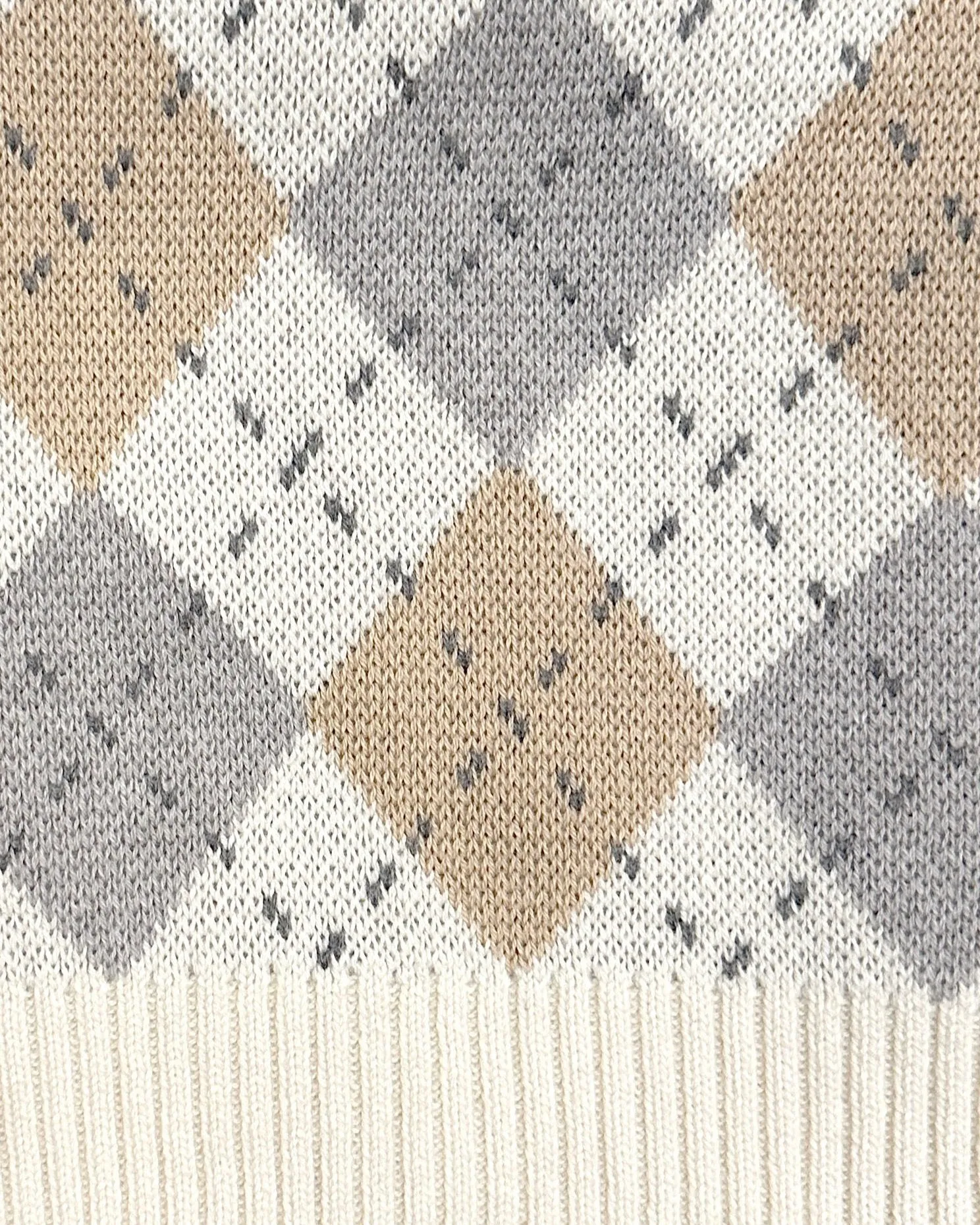 Cotton Cashmere V-Neck Sweater Vest - Ivory Camel Multi