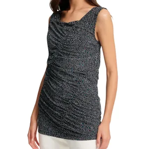 DKNY Ruched Sleeveless Blouse Top Black Speckle