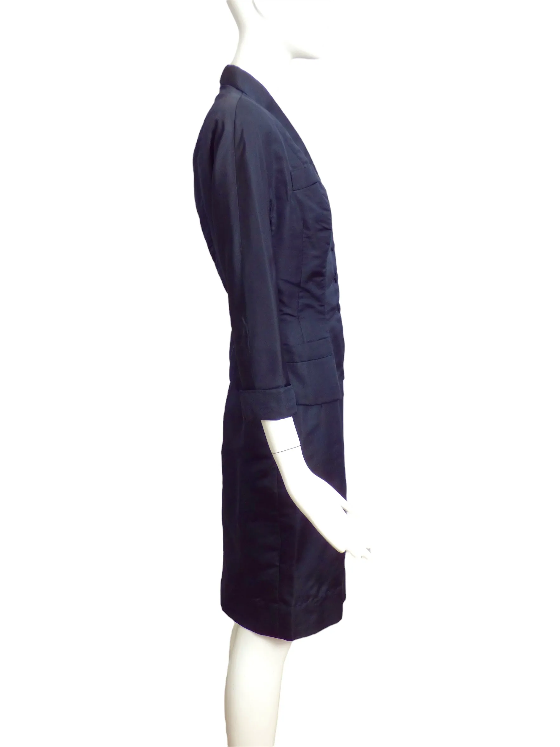 DON LOPER- 1950s Navy Silk Skirt Suit, Size 8
