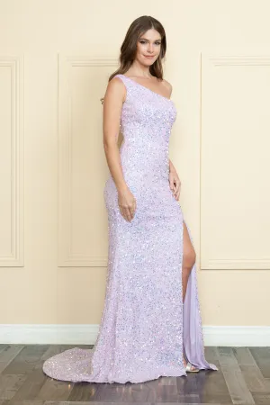 Fitted One Shoulder Sequin Dress by Poly USA 8874