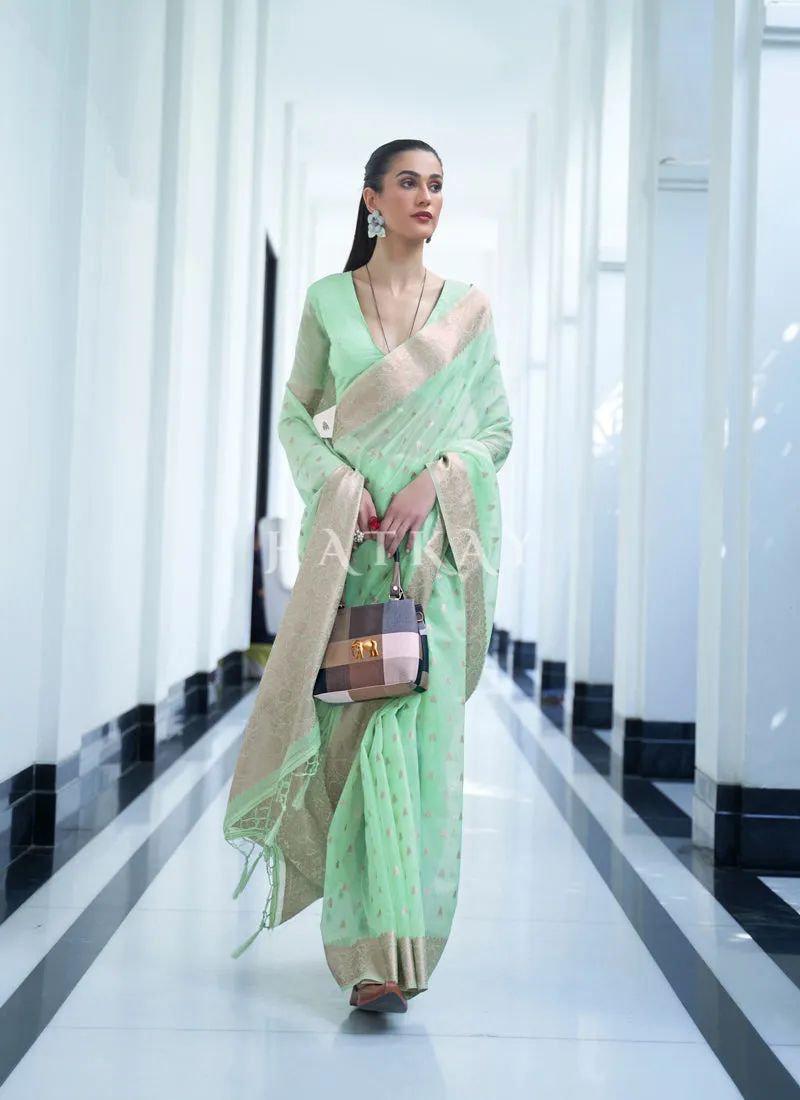 Green Mukaish Weaved Modal Silk Saree