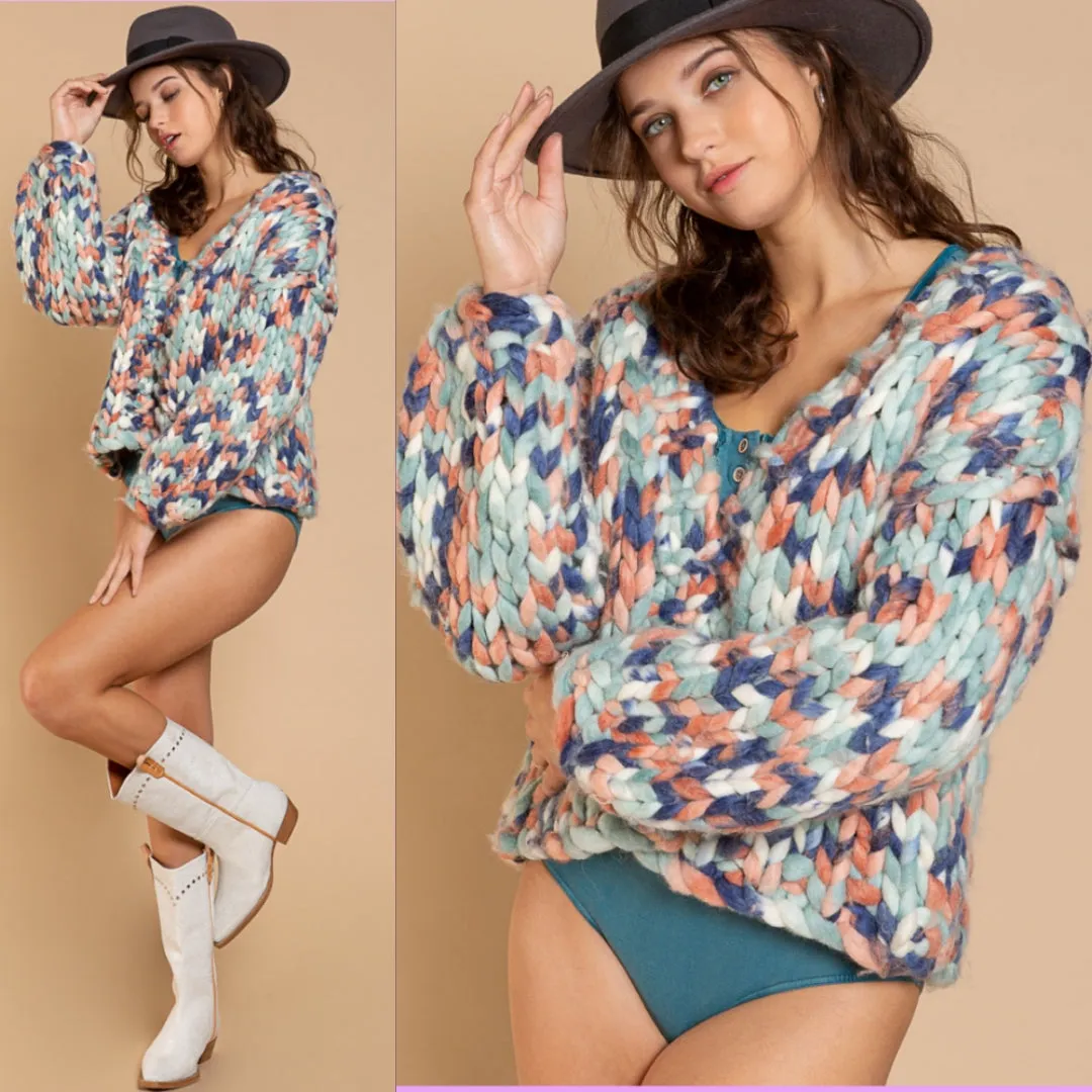 Hand-made Chunk Knit Cardigan Sweater