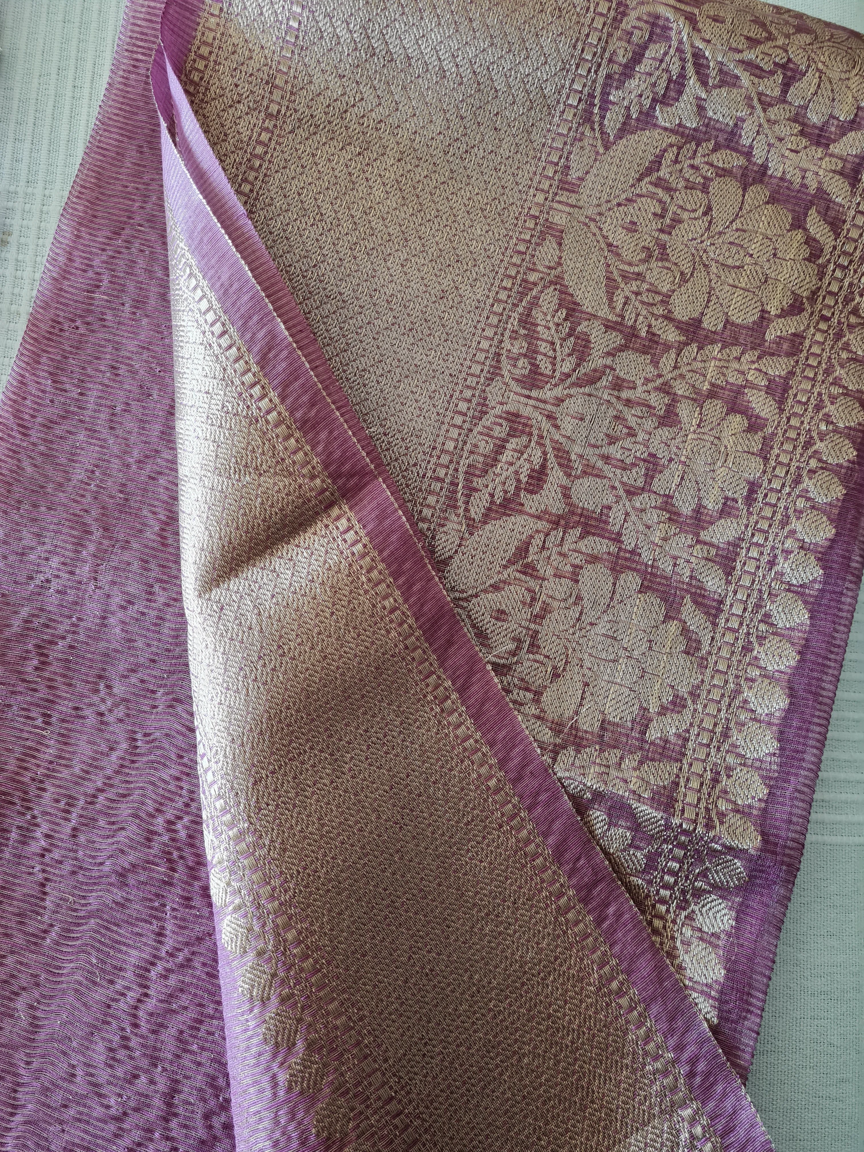 Handloom Silk Linen Saree with Mirror Work