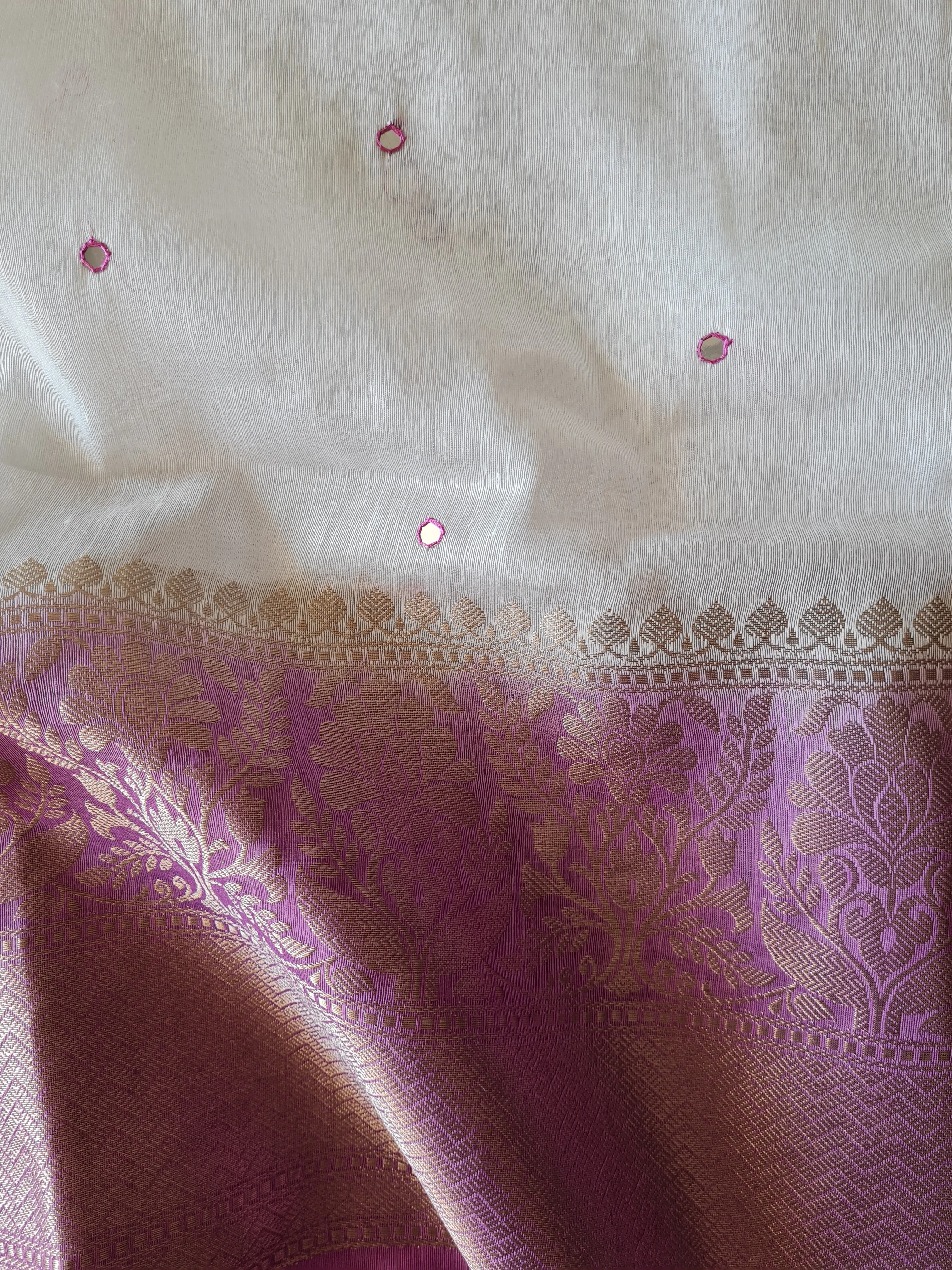 Handloom Silk Linen Saree with Mirror Work