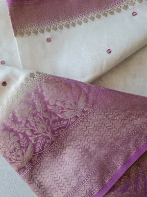 Handloom Silk Linen Saree with Mirror Work