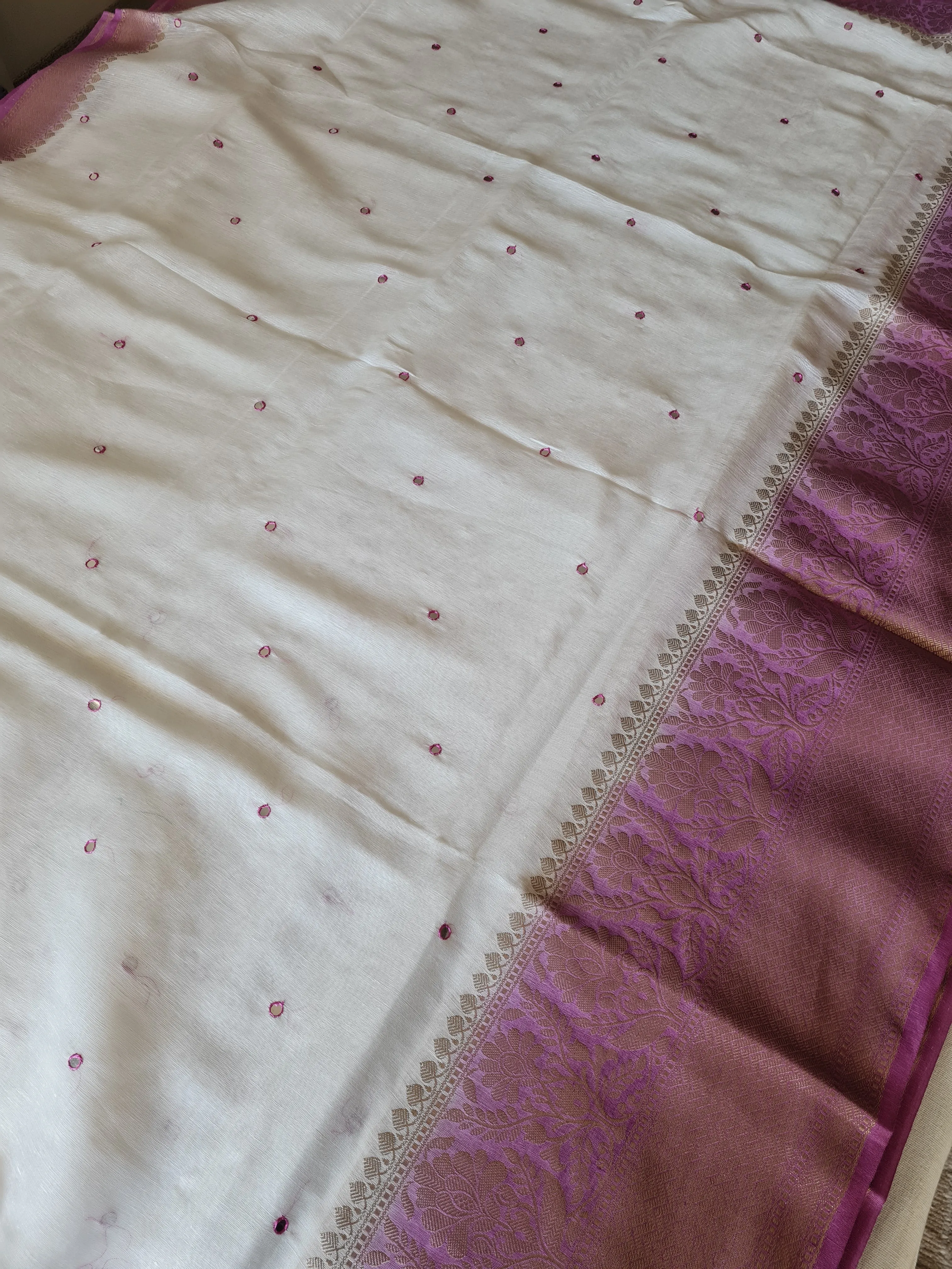Handloom Silk Linen Saree with Mirror Work