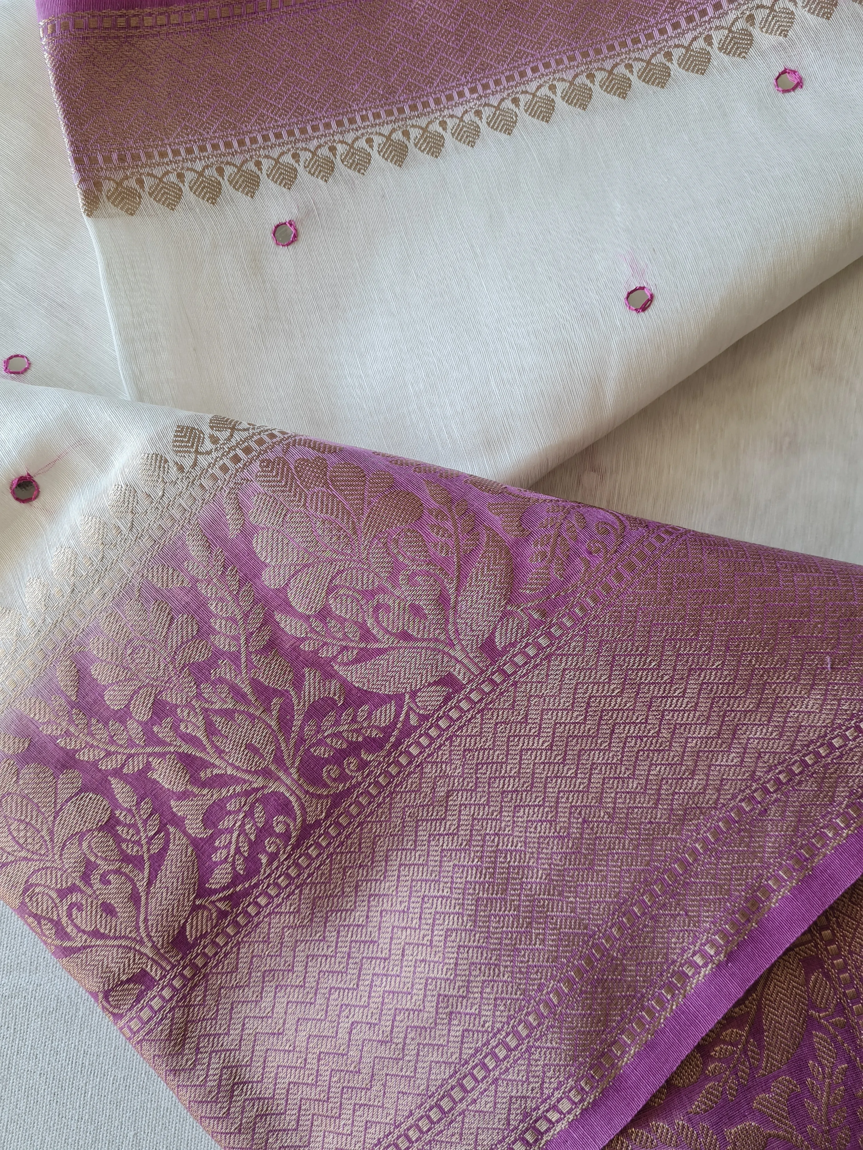 Handloom Silk Linen Saree with Mirror Work