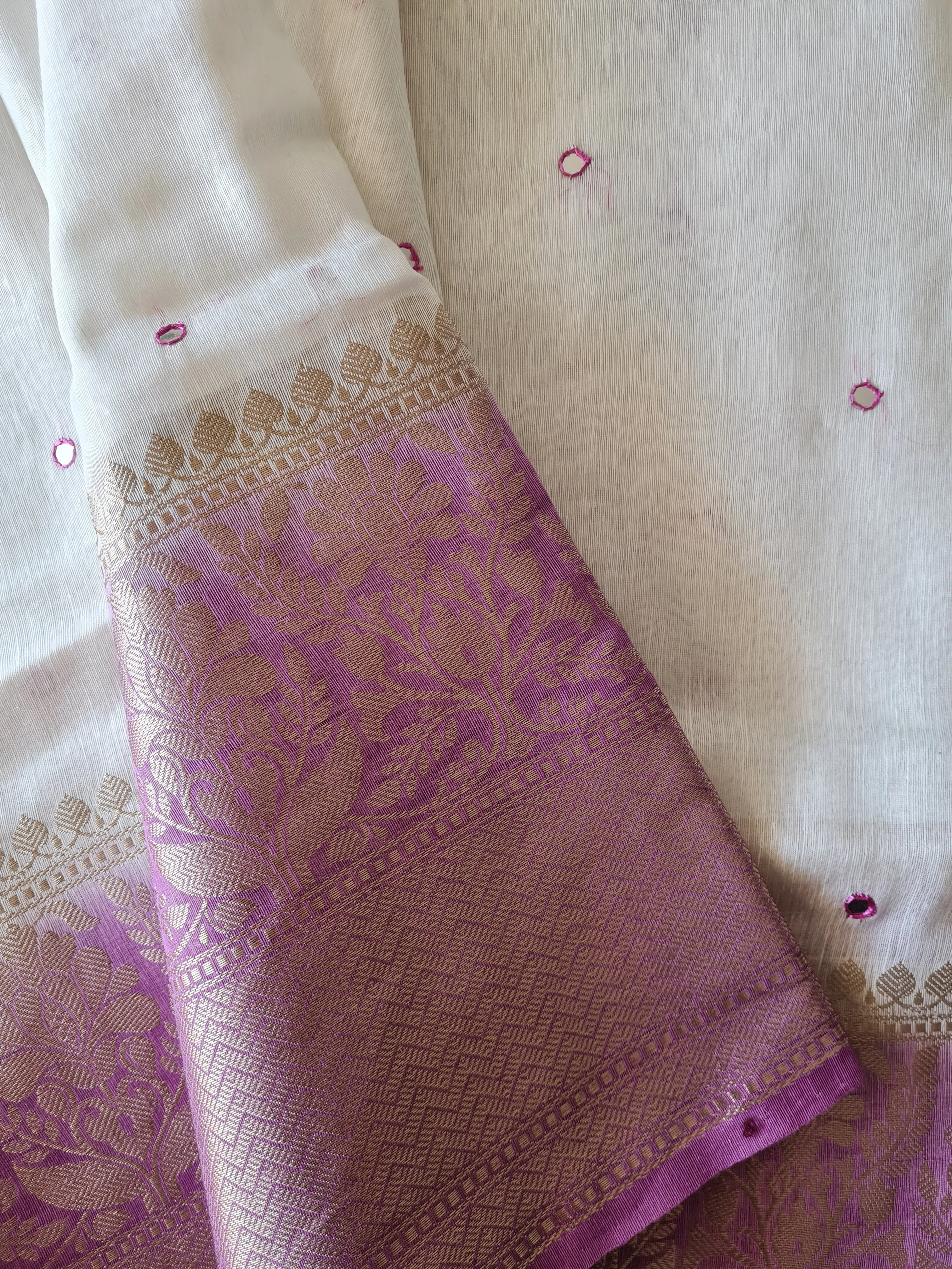 Handloom Silk Linen Saree with Mirror Work