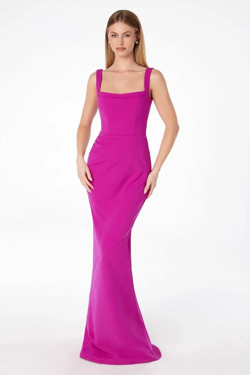 Illusion Scoop Neck Sleeveless Evening Dress with Spaghetti Straps and Open Criss-Cross Back