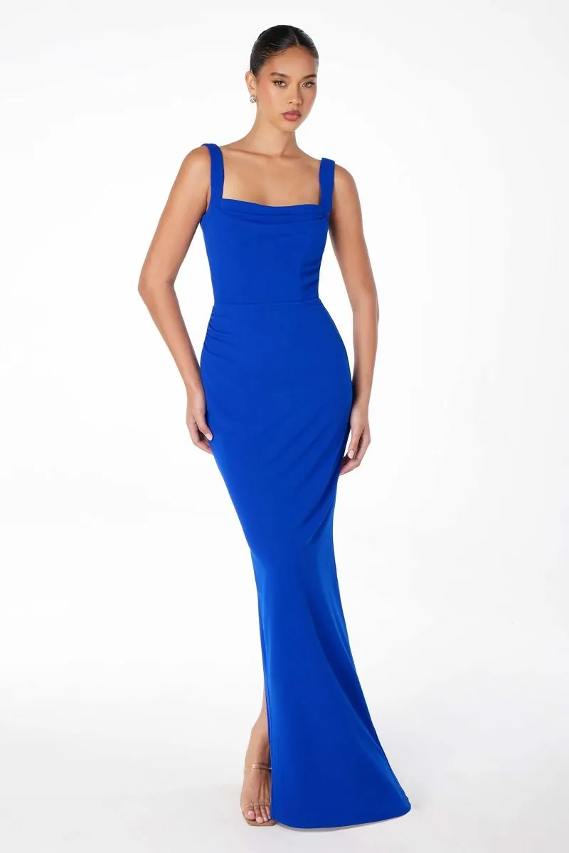 Illusion Scoop Neck Sleeveless Evening Dress with Spaghetti Straps and Open Criss-Cross Back