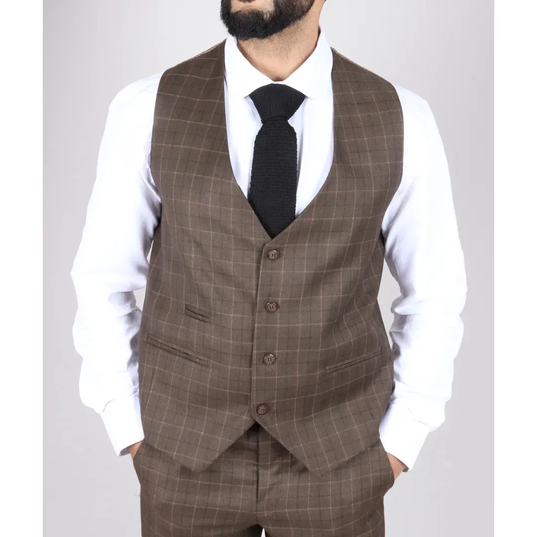 IM2 - Men's Brown Check 3 Piece Suit