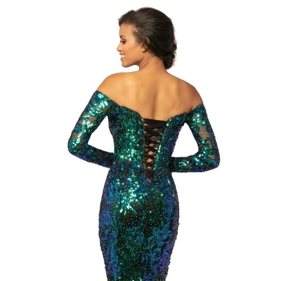Johnathan Kayne 2062 Gold Black size 8, 10 Evening Gown Off the Shoulder Sequin Mermaid Prom Dress Pageant Gown