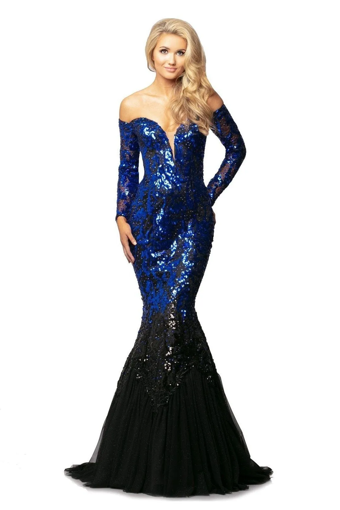 Johnathan Kayne 2062 Gold Black size 8, 10 Evening Gown Off the Shoulder Sequin Mermaid Prom Dress Pageant Gown
