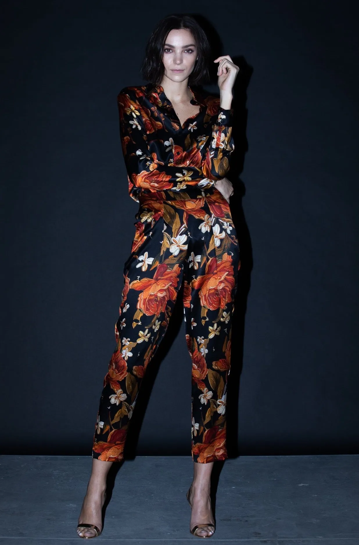 Long Sleeve Blouse   Embroidered Rose Silk