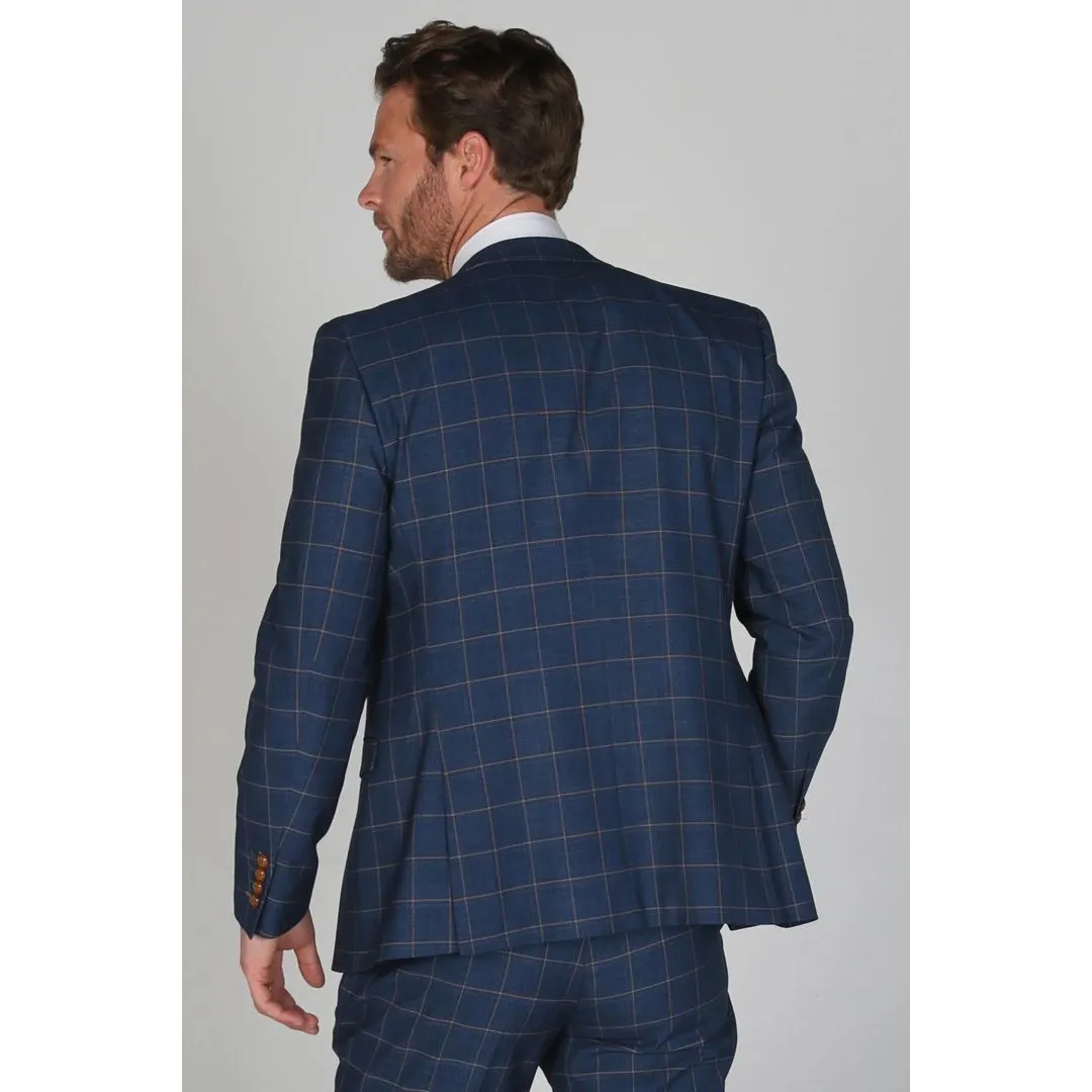 Men's Blue Blazer Check Formal Wedding Prom
