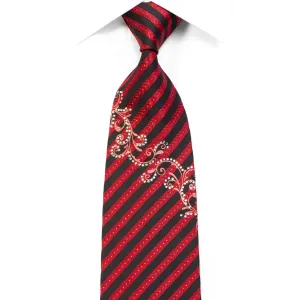 Michiko Koshino Rhinestone Necktie Black Burgundy Striped With Scrolls Sparkles