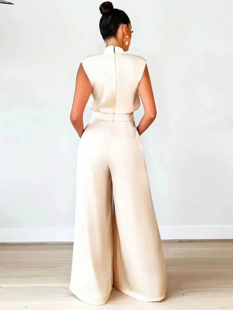 Mockneck Sleeveless High Waist Wide Leg Jumpsuit