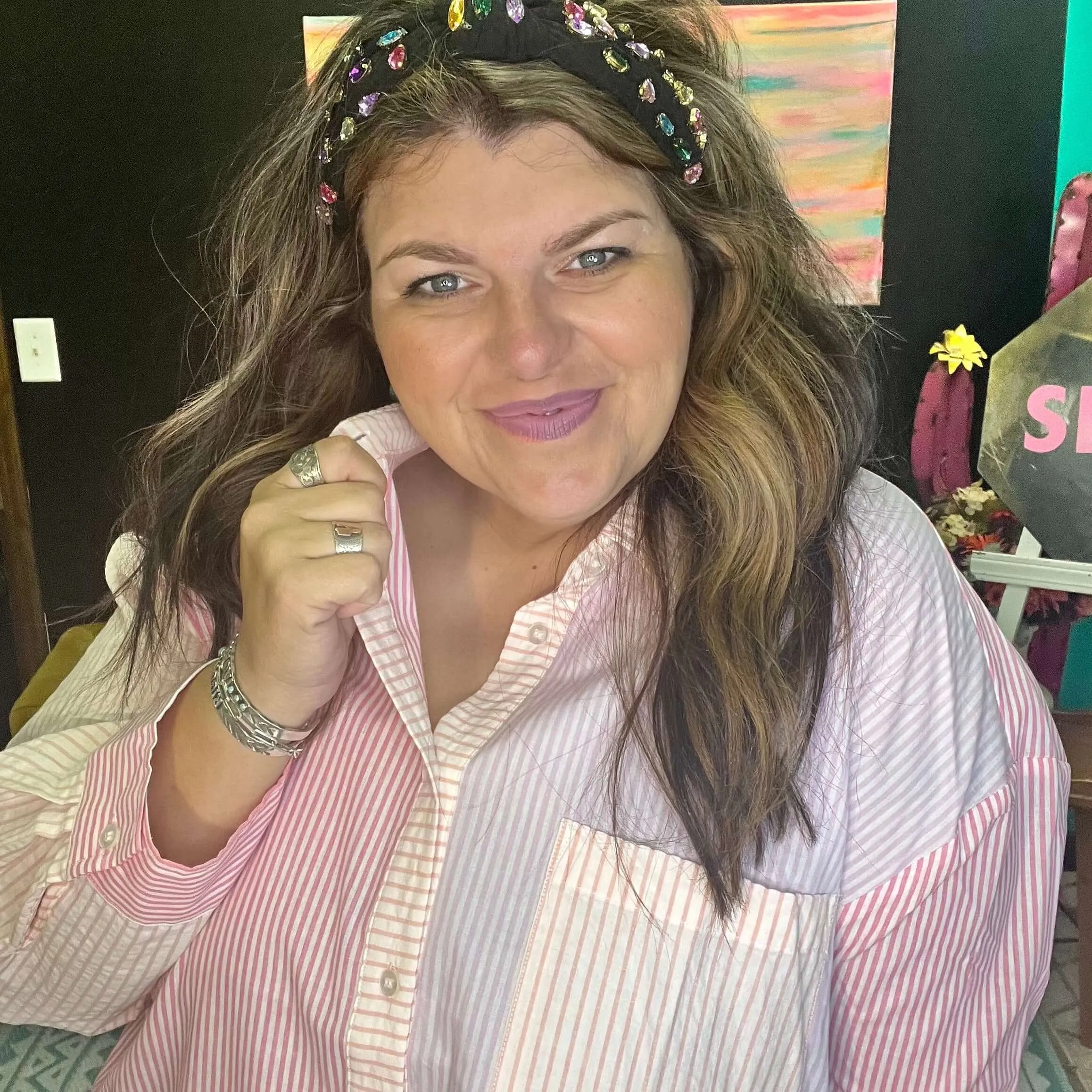 Multicolor Striped Button Down Top