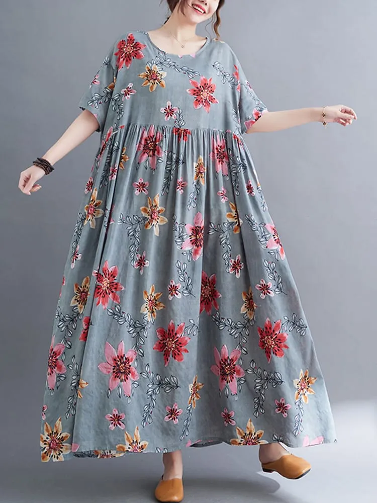 New Fashion Print Floral Prairie Chic Travel Style Casual Dress Thin Soft Cotton Blend Loose Long Maxi Women Summer Dress X4492262