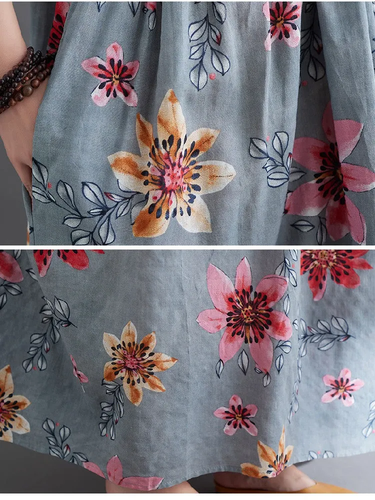 New Fashion Print Floral Prairie Chic Travel Style Casual Dress Thin Soft Cotton Blend Loose Long Maxi Women Summer Dress X4492262